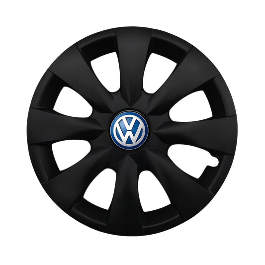 Set 4 capace roti potrivite jantelor de 15 inch compatibile VOLKSWAGEN, Model - 316 Black Edition, Sigla Albastra