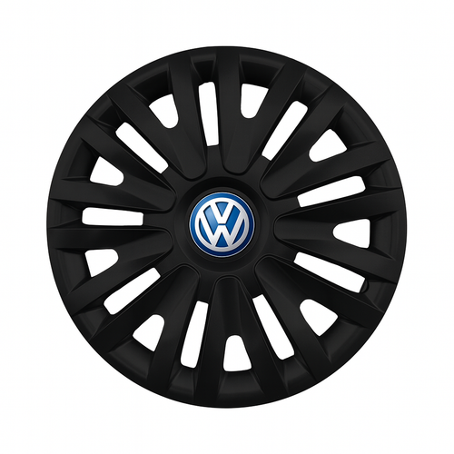 Set 4 capace roti potrivite jantelor de 15 inch compatibile Volkswagen, Model - 313 Black, Sigla Albastra