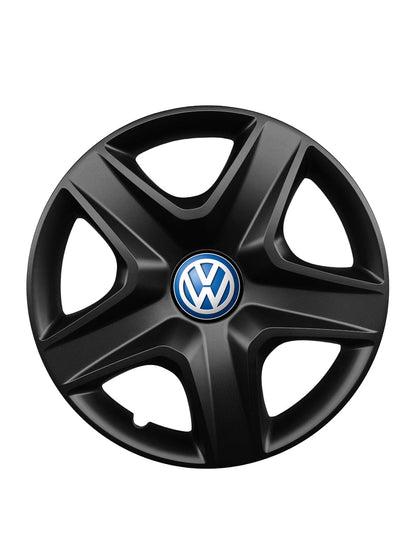 Set 4 capace roti potrivite jantelor de 16 inch compatibile VOLKSWAGEN, Model 418 Black, Sigla Albastra