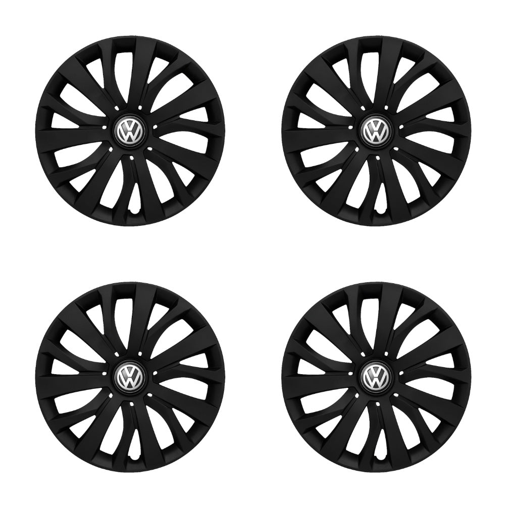 Set 4 capace roti potrivite jantelor de 15 inch compatibile Volkswagen, Model - 345 Black Edition